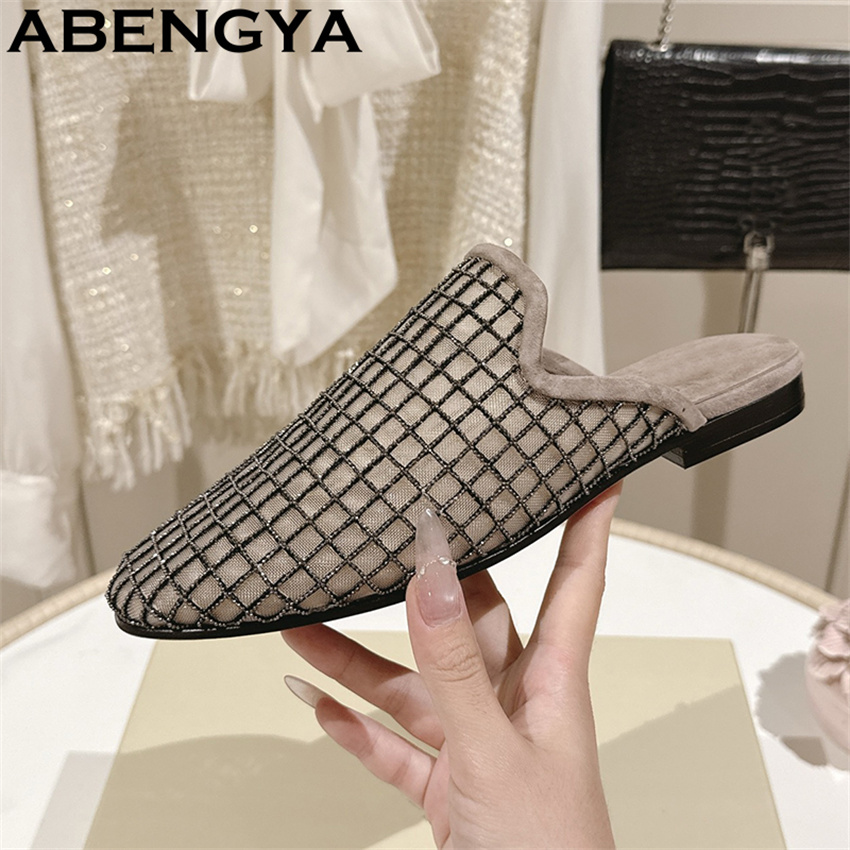 Ethnic Fashion For Women - Shiny Lace Mesh Round Toe Flat
